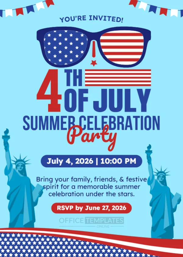 Summer Celebration Party Invitation Template for 4th of July Events