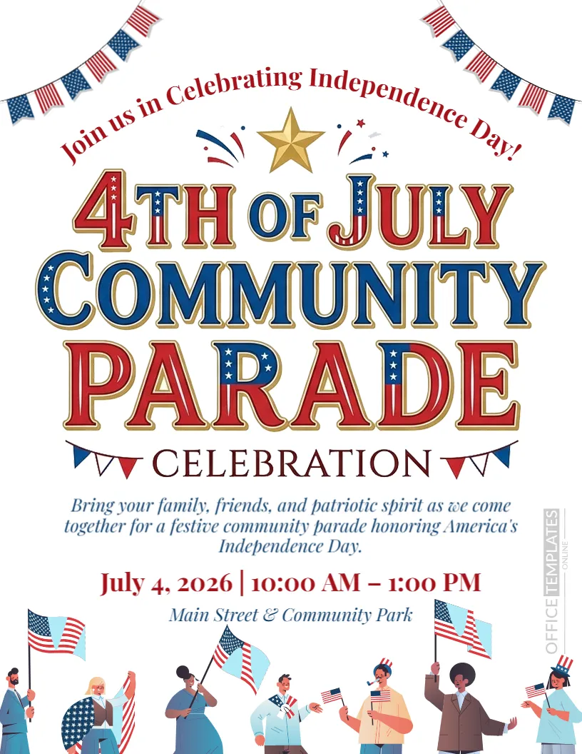 4th of July Community Parade Announcement Flyer Template