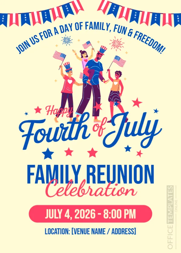 Family Reunion Celebration Invitation Template for 4th of July