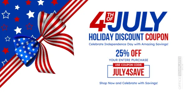 Holiday Discount Coupon Template for 4th of July Sales