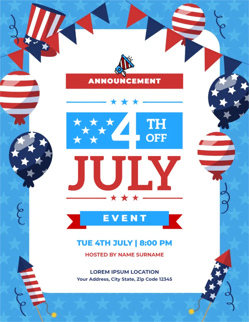 Flyer Template for 4th July Event Announcement
