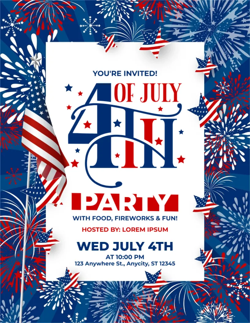 Flyer Template for 4th July Party Invitation