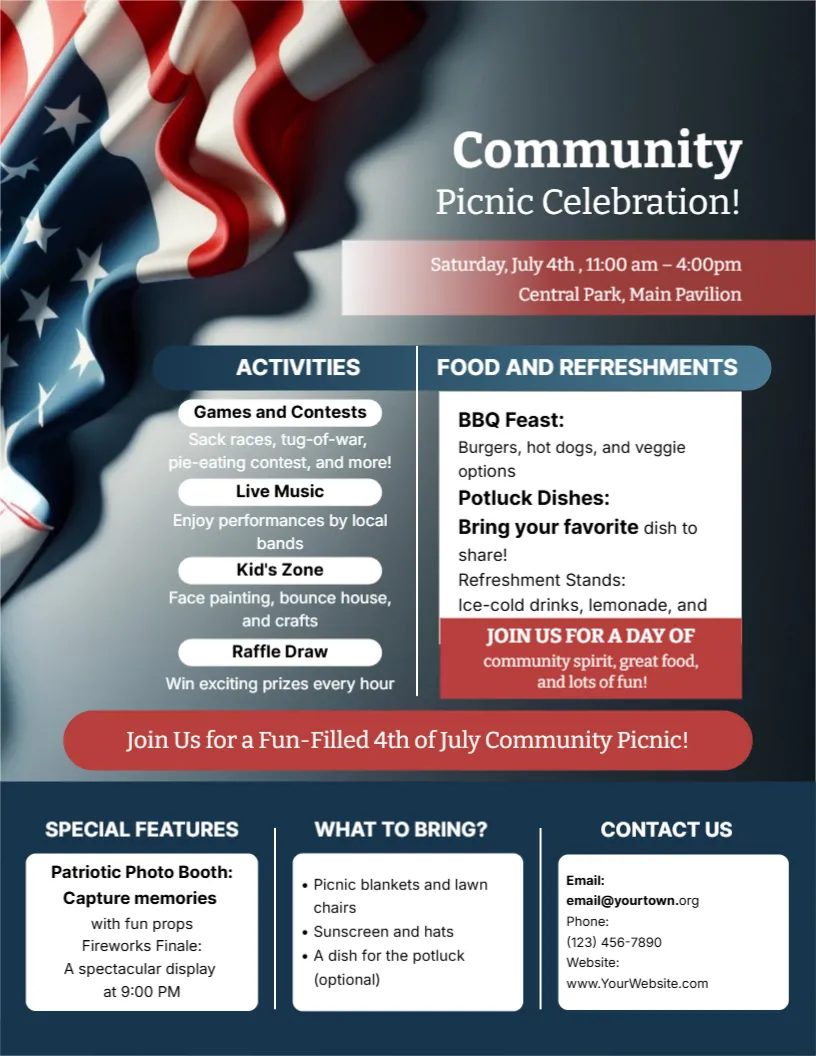 Flyer template for 4th July Community Picnic
