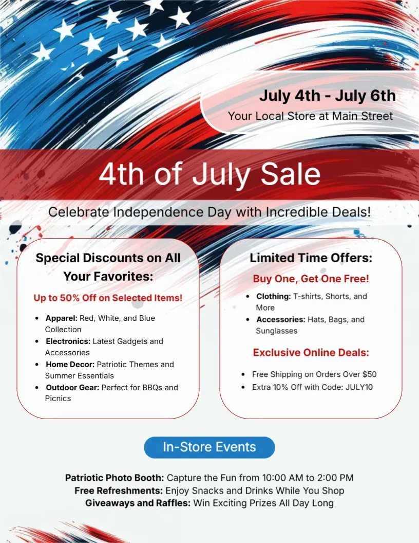 Flyer Template for 4th of July Sale