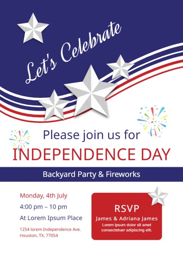 Invitation Card Template for 4th July