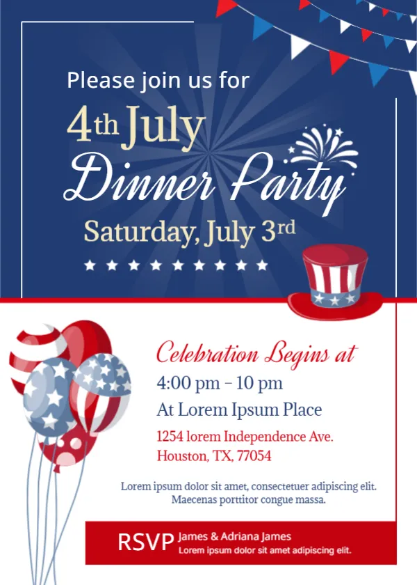 Invitation Template for 4th of July Dinner Party