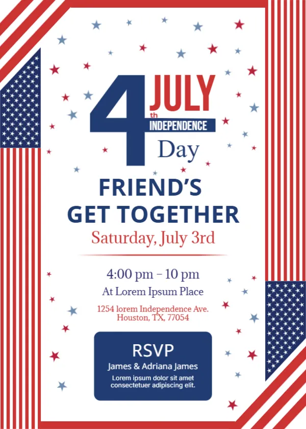 Invitation Template for 4th of July Friend Get Together Party