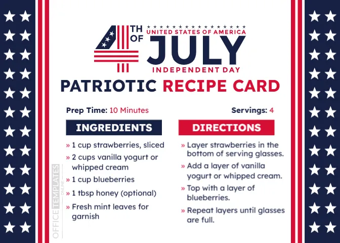 Free Printable 4th of July Patriotic Recipe Card Template