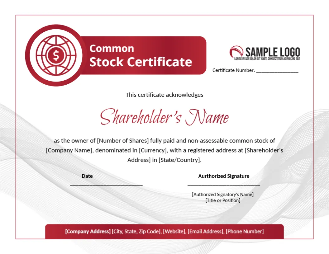 Common Stock Certificate Template – Customizable & Printable