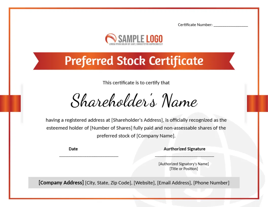 Preferred Stock Certificate Template &ndash; Customize Online & Download Instantly