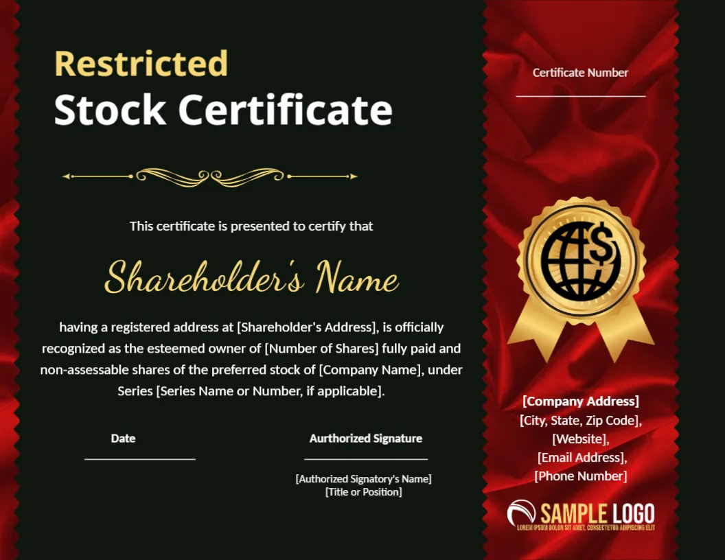 Restricted Stock Certificate Template &ndash; Editable and Printable Online