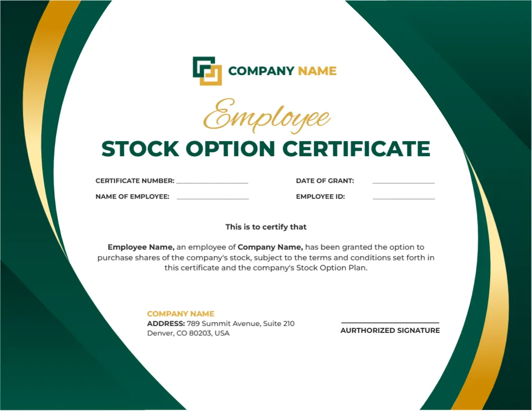 Certificate Template for Employee Stock Option