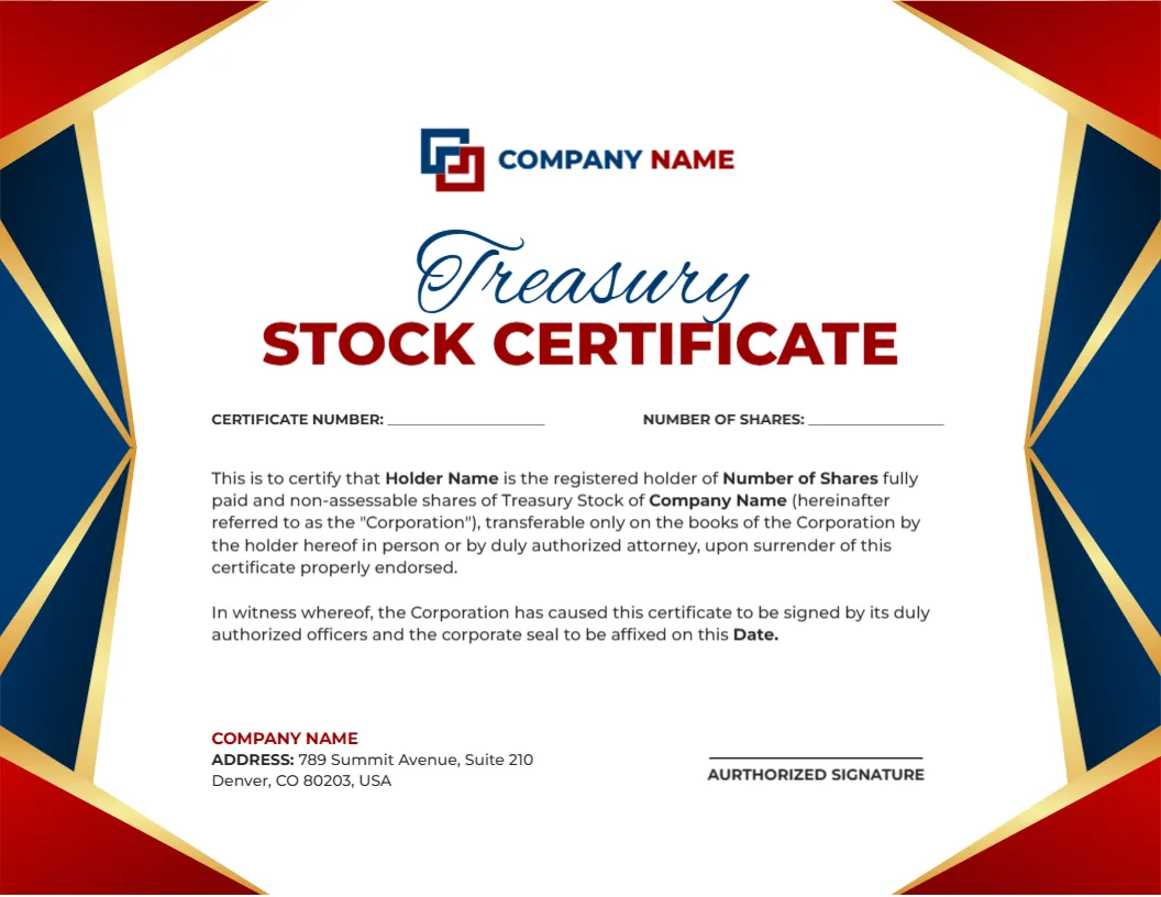 Treasury Stock Certificate Template &ndash; Editable and Printable Online