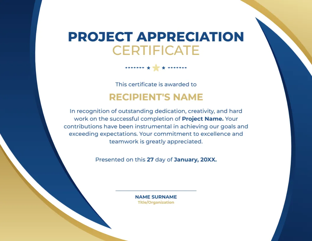 Project Appreciation Certificate Template – Customize Online & Download