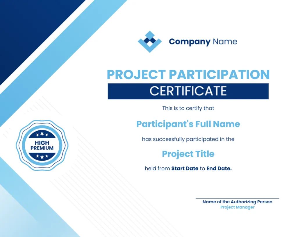 Project Participation Certificate Template – Customize Online