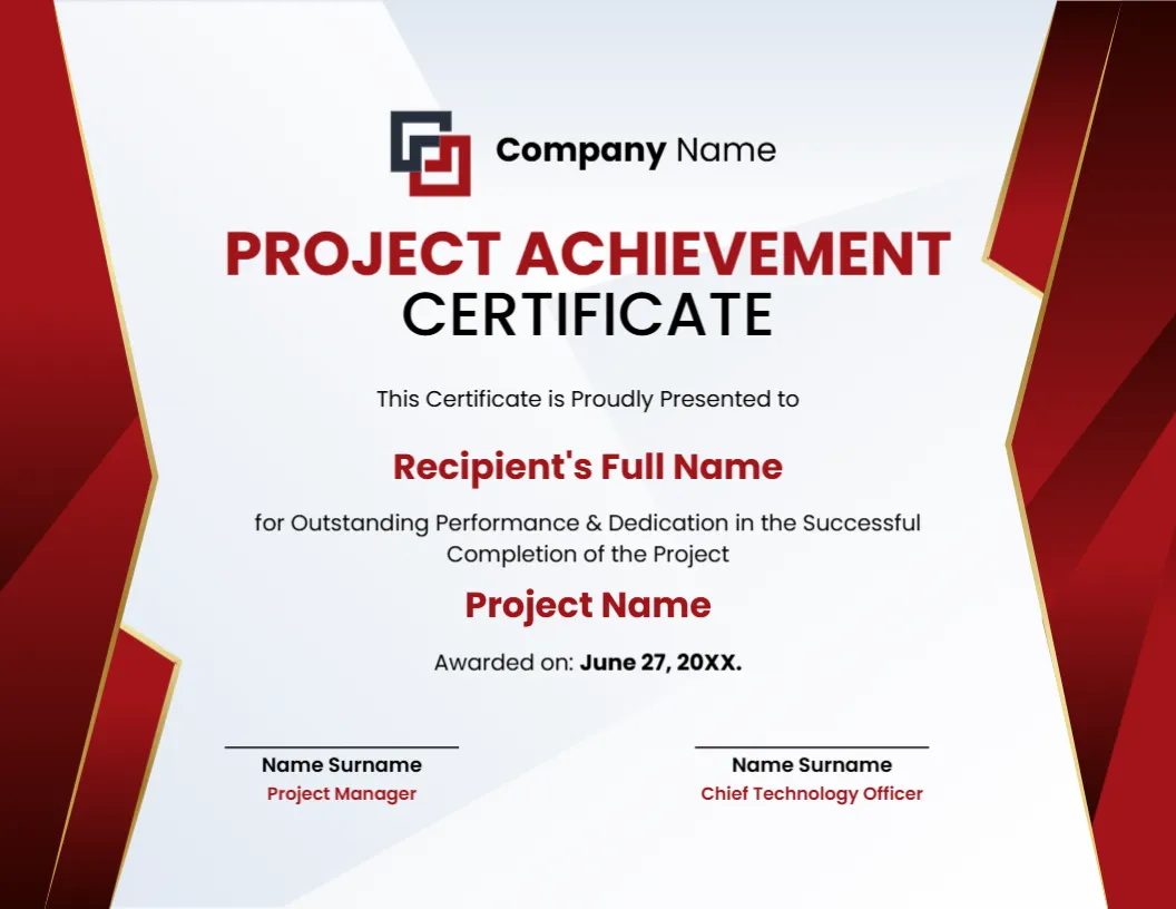 Project Achievement Certificate Template – Edit Online & Download