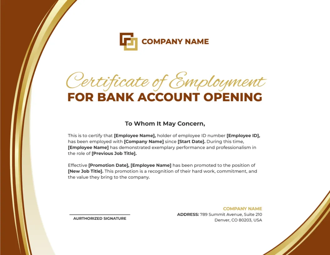 Employment Certificate Template for Employee Promotion