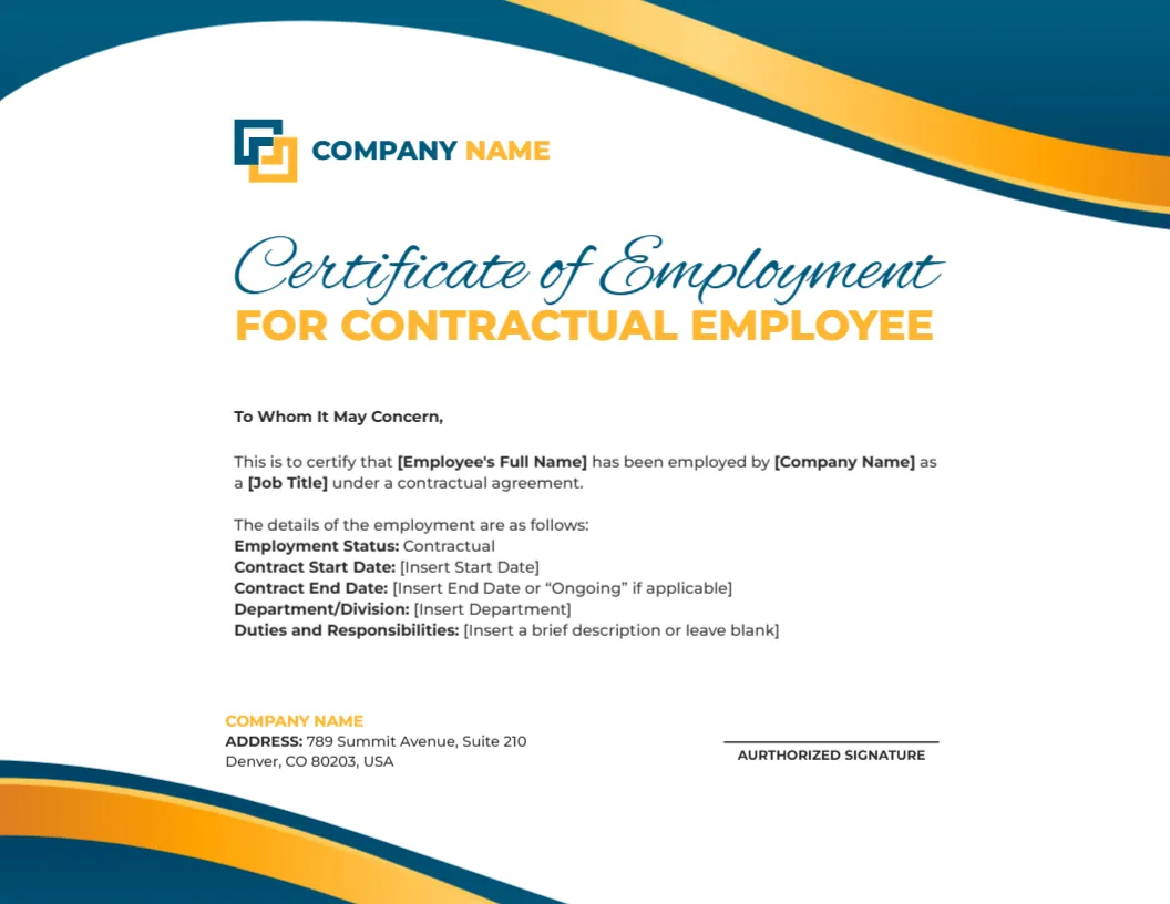Employee Certificate Template for Contractual Employee