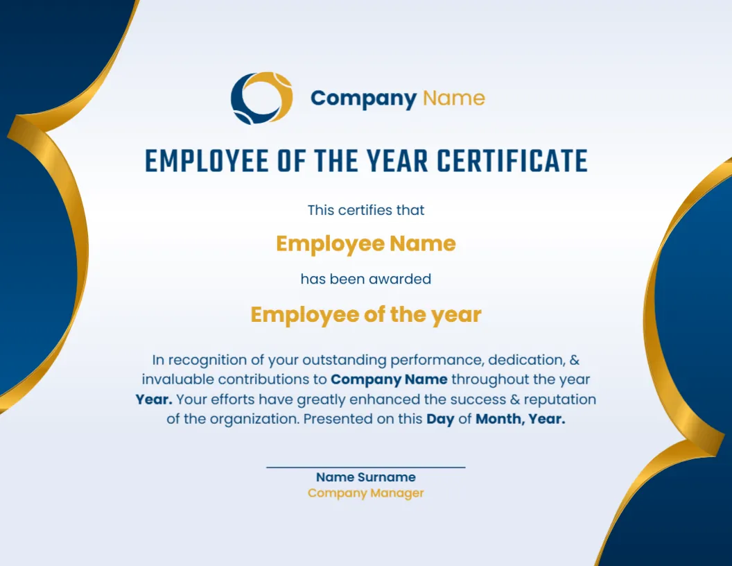Employee of the Year Certificate Template