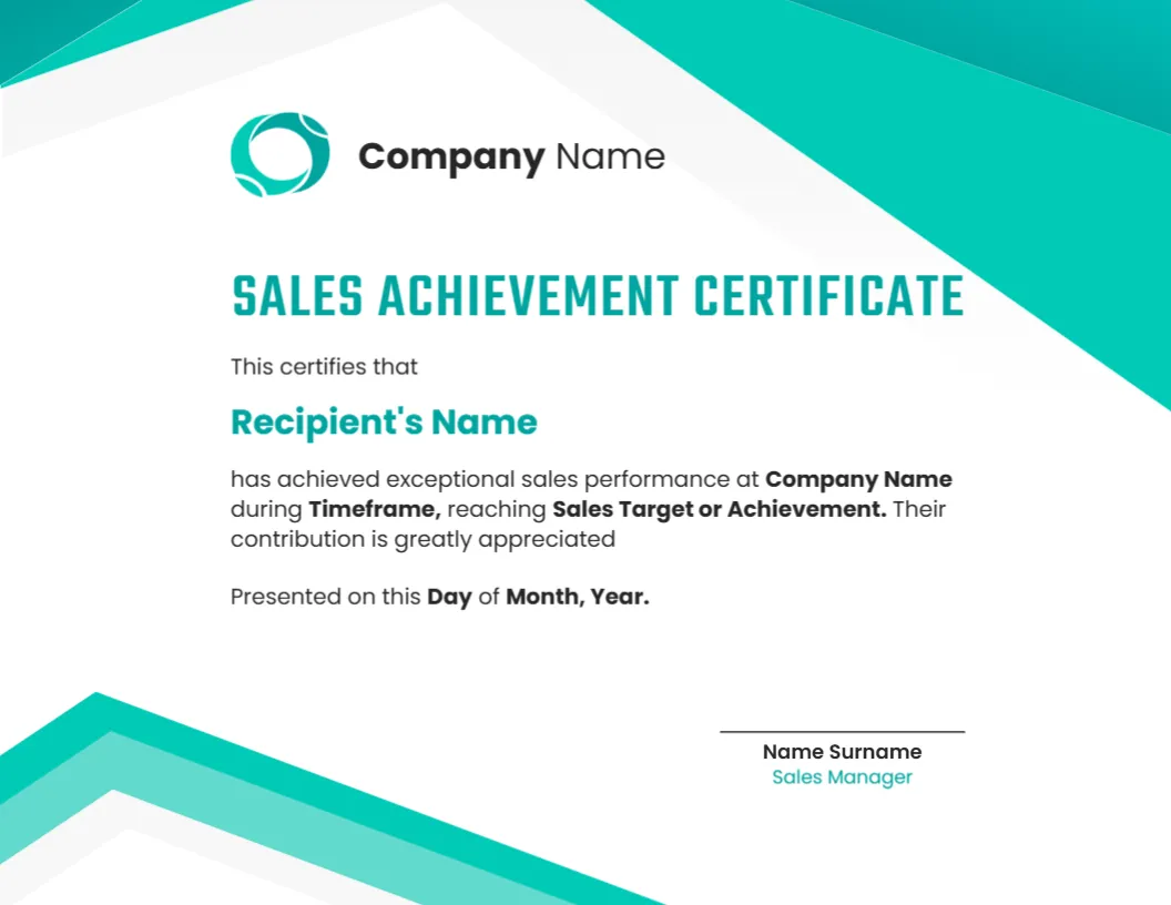 Sales Achievement Certificate Template
