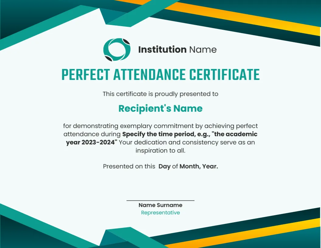 Perfect Attendance Certificate Template