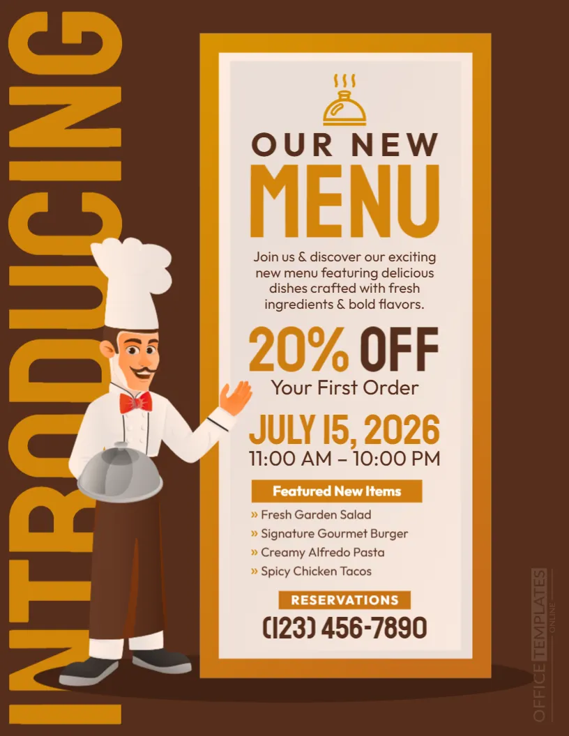 New Menu Flyer Template – Editable Restaurant Menu Launch Flyer