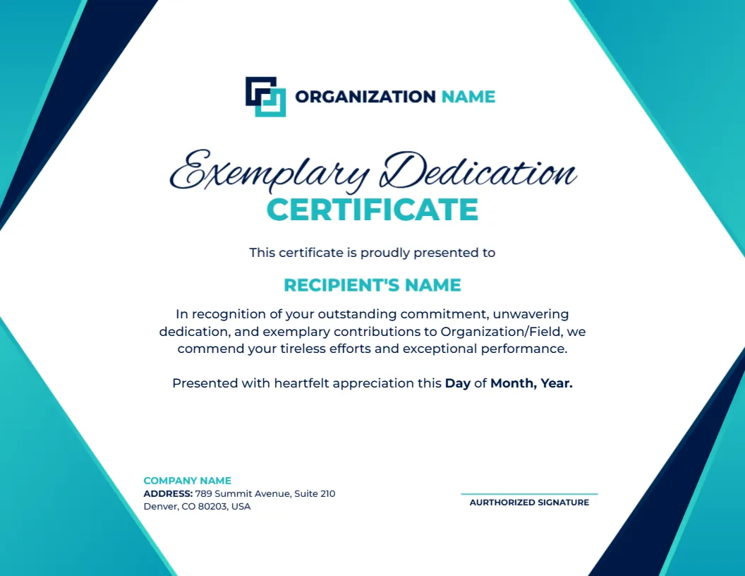 Exemplary Dedication Certificate Template