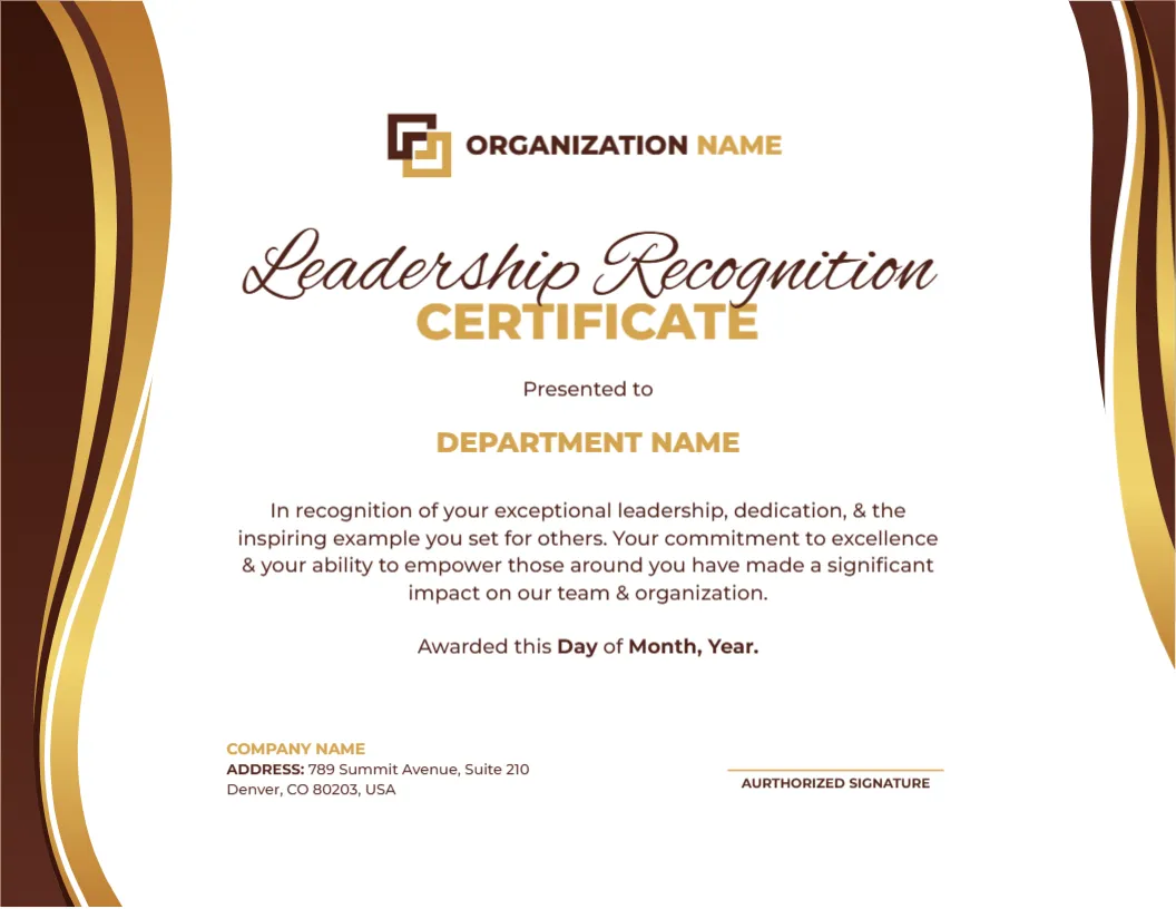 Leadership Recognition Certificate Template