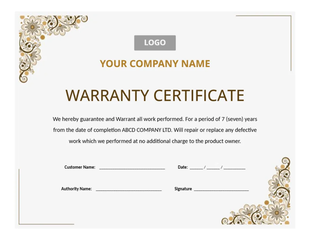Warranty Certificate Design Template