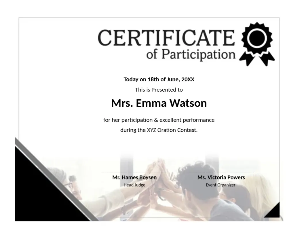 Participation Certificate Template – Editable Online and Printable