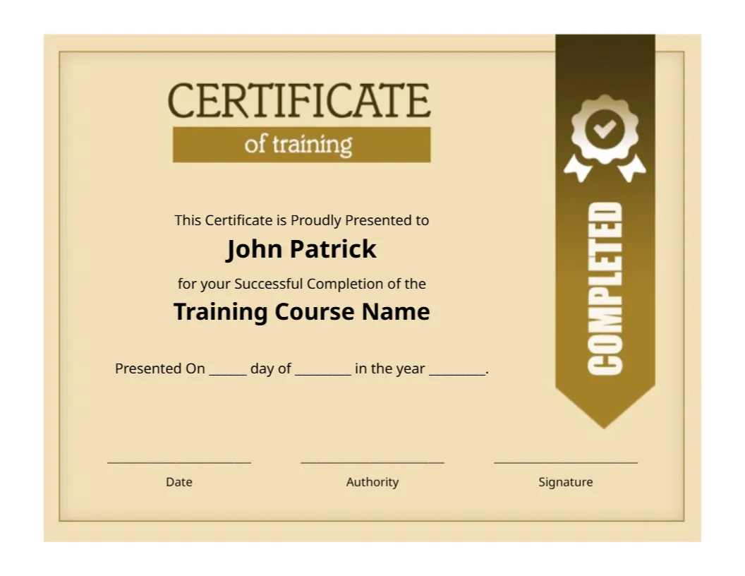 Certificate Template for Training