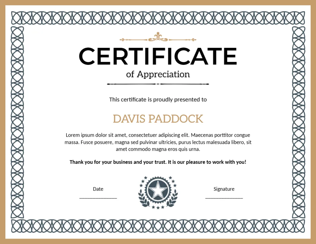 Appreciation Certificate for Customer Template