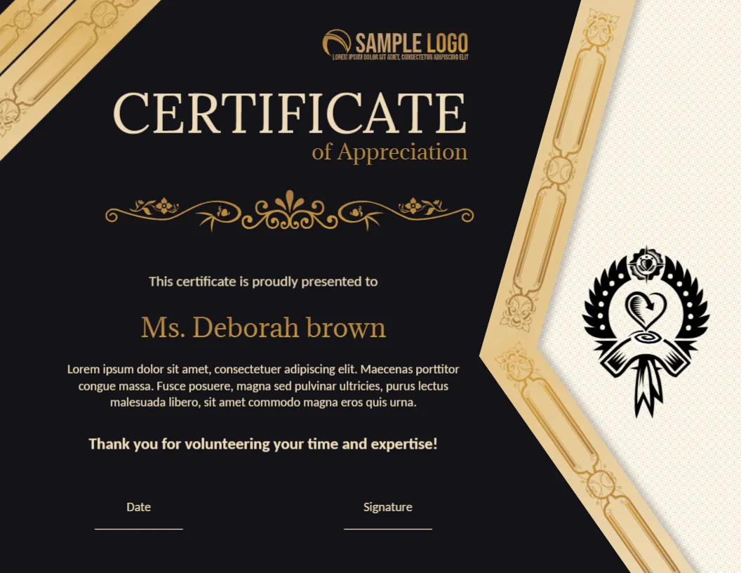 Volunteer Appreciation Certificate Template