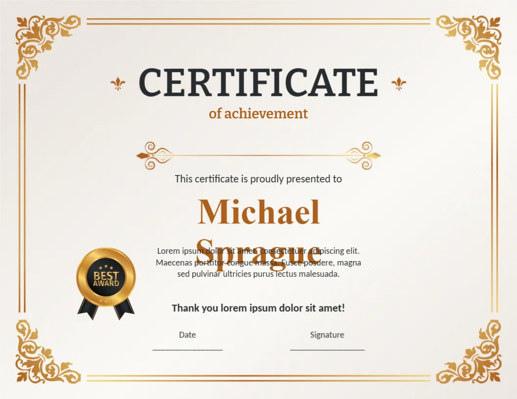 Certificate Template for Sports Achievement
