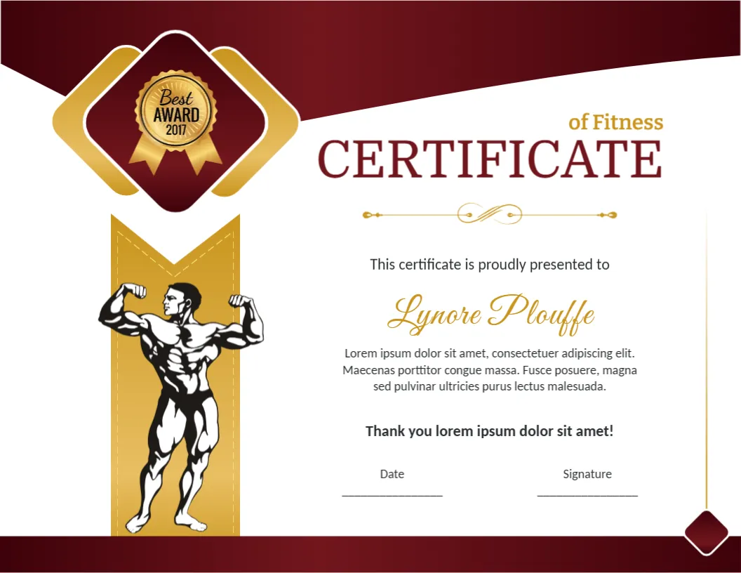 Fitness Sports Certificate Template