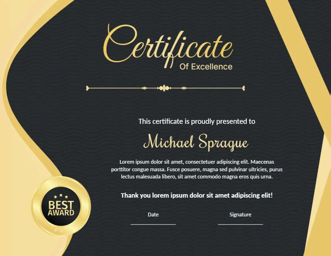 Sports Excellence Certificate Template – Editable Award Certificate for Athletes and Sports Achievements