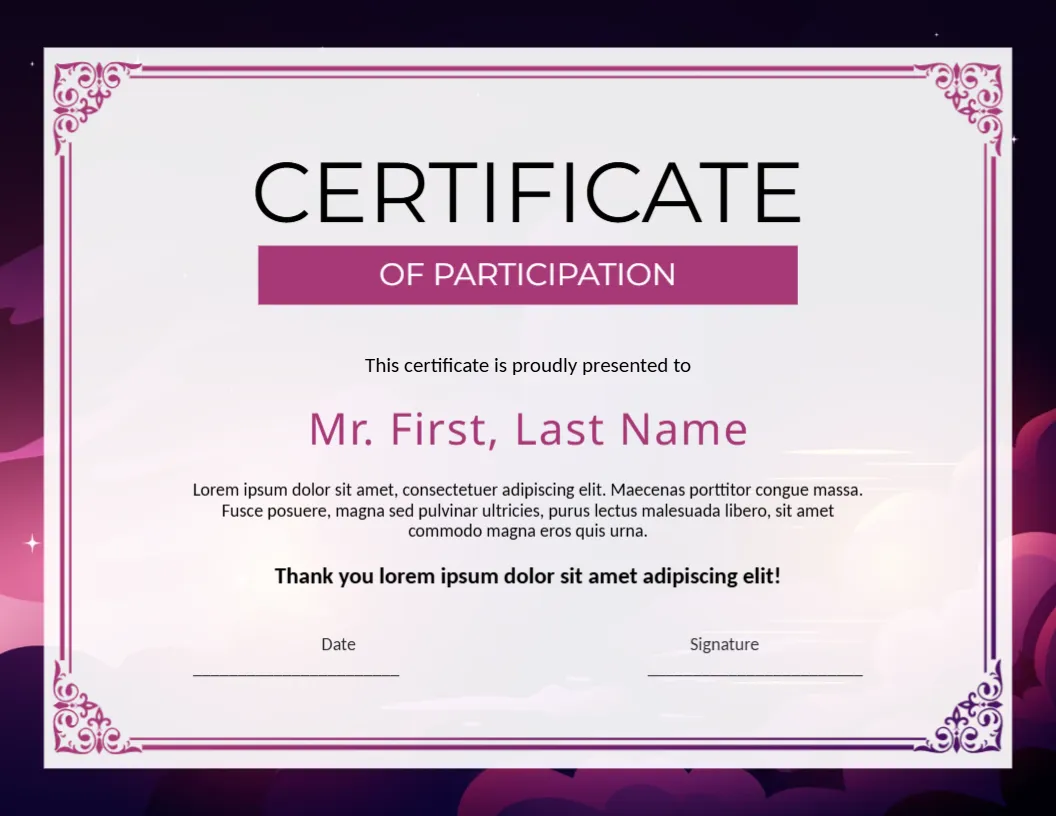Sports Participation Certificate Template – Editable Certificate for Events, Competitions & Activities