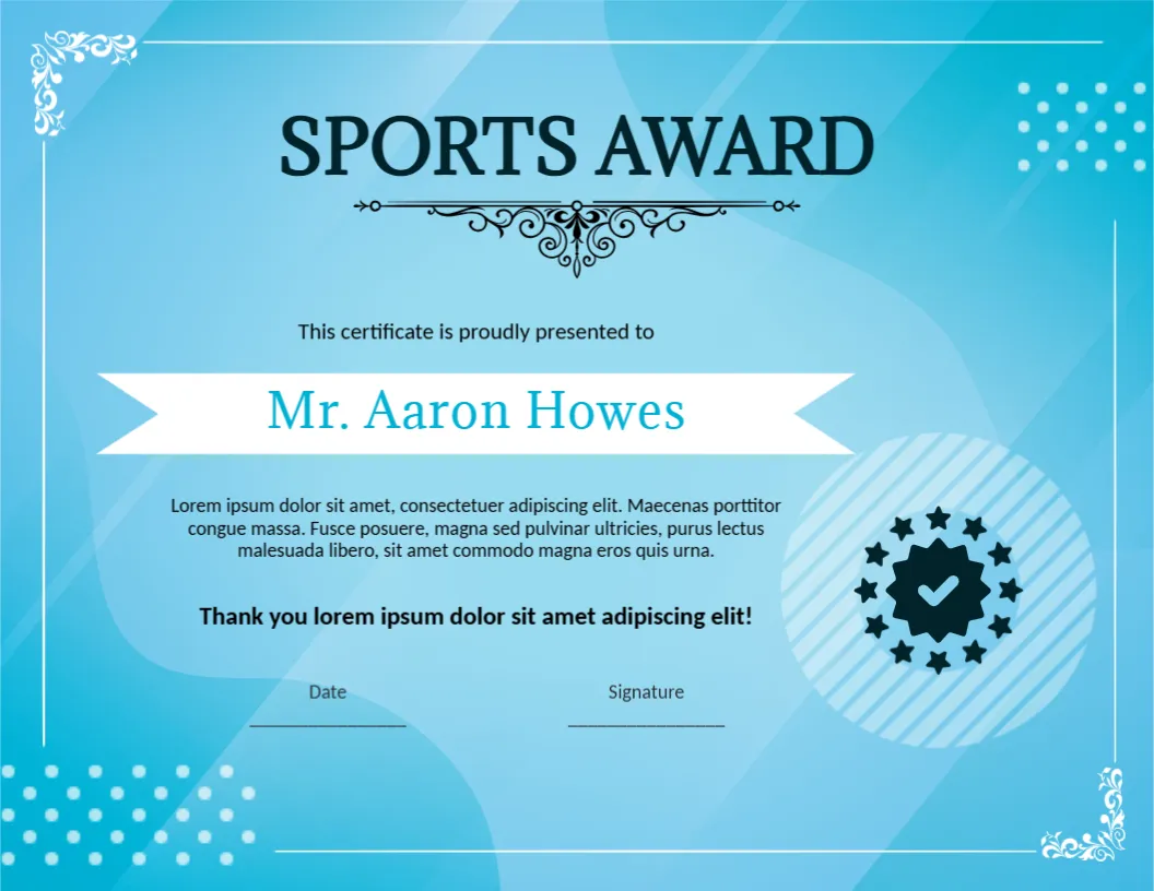 Sports Award Certificate Template – Editable Certificate for Athletic Achievements