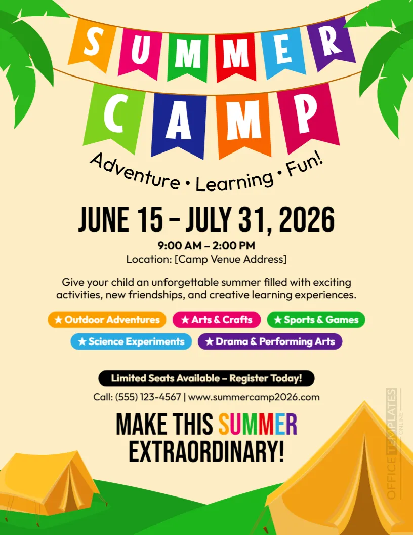 Summer Camp Flyer Template – Editable Kids Summer Camp Promotion Flyer