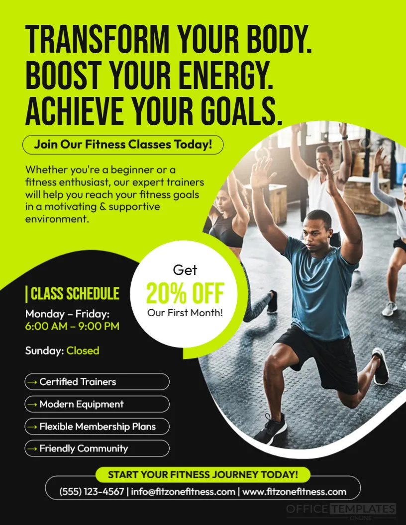 Fitness Class Flyer Template – Editable Gym & Fitness Promotion Flyer