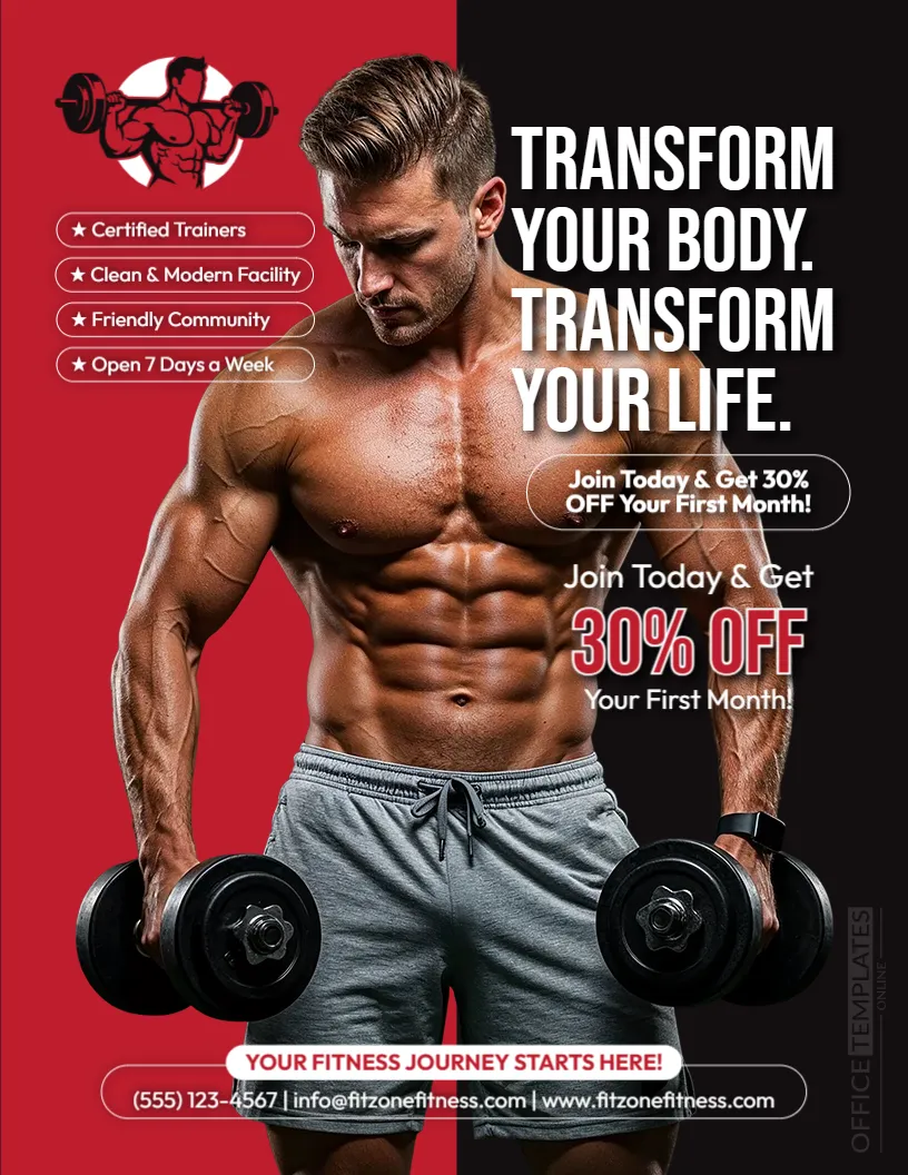 Gym Promotion Flyer Template – Editable Gym Membership & Fitness Marketing Flyer
