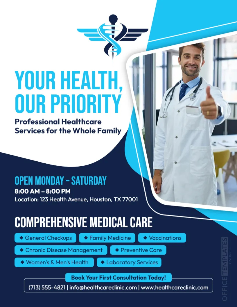 Medical Clinic Flyer Template – Editable Healthcare & Clinic Promotion Flyer