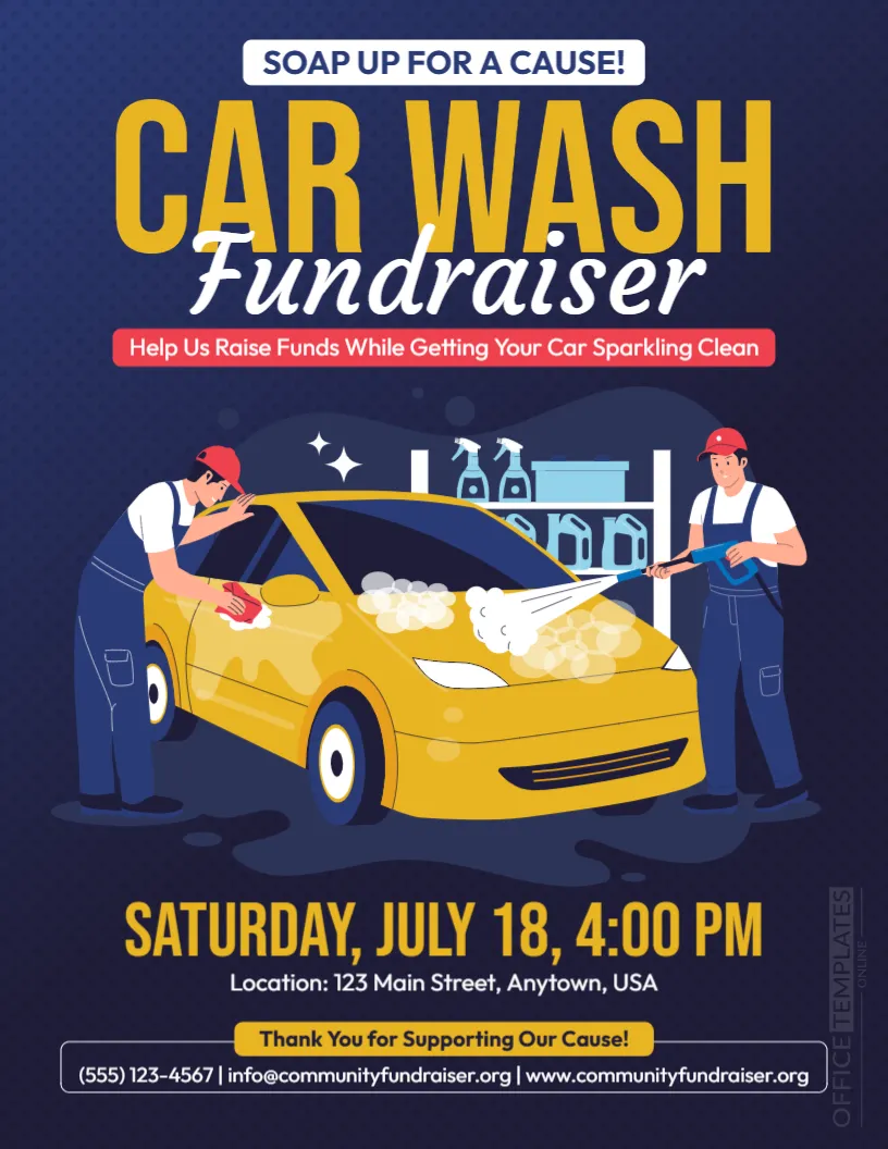 Car Wash Fundraiser Flyer Template – Editable Charity Car Wash Event Flyer