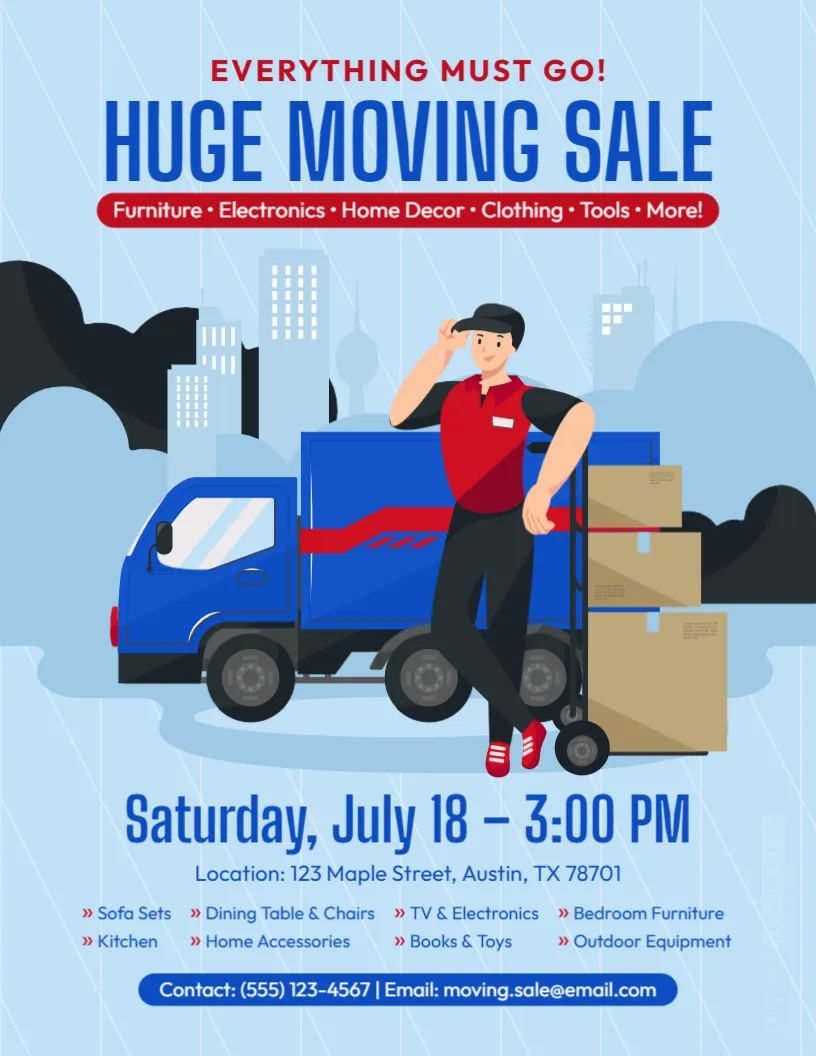 Moving Sale Flyer Template – Editable Moving Out & Relocation Sale Flyer