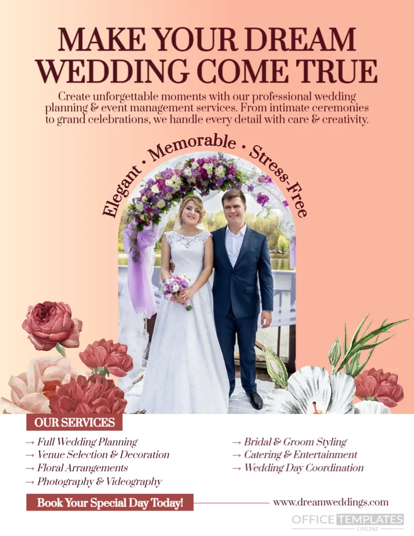 Wedding Services Flyer Template – Editable Wedding Planner & Event Services Flyer