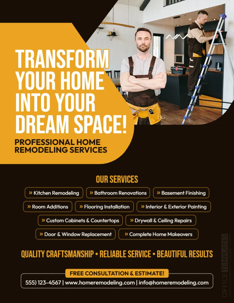 Home Remodeling Flyer Template – Editable Remodeling Services Flyer Design