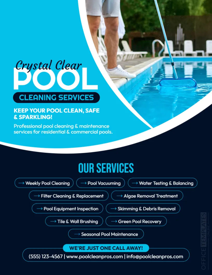 Pool Cleaning Flyer Template – Editable Pool Maintenance Flyer Design