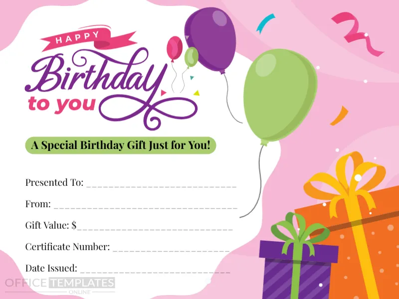Happy Birthday Gift Certificate Template – Editable & Printable Online