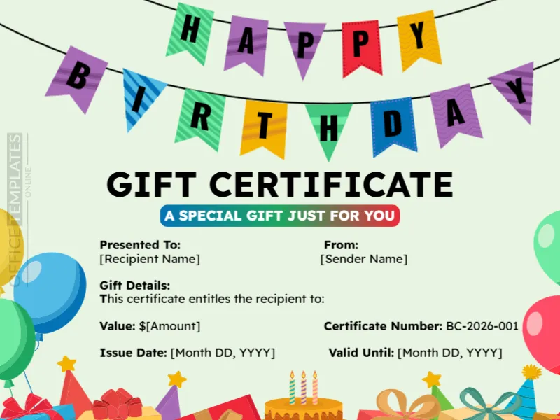 Personalized Birthday Gift Certificate Template – Customize & Print Online