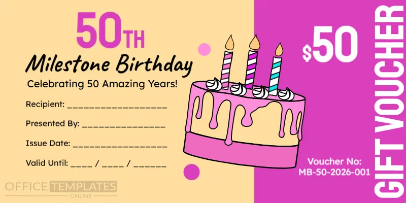 Milestone Birthday Gift Voucher Template – Editable 50th Birthday Gift Certificate